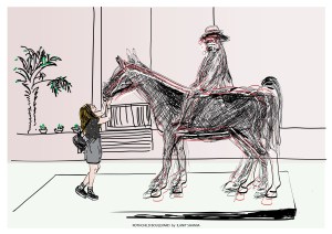 A Woman and a Sculpture ׂof Meir Dizengoffׁׁ, the first mayor of Tel Aviv. Rothchild Boulevard, Tel Aviv