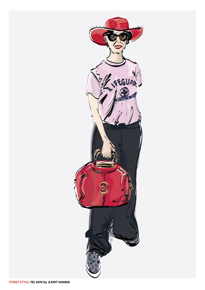 אשה בכובע אדום וטי שירט ורודה צבע תצוגה (1)